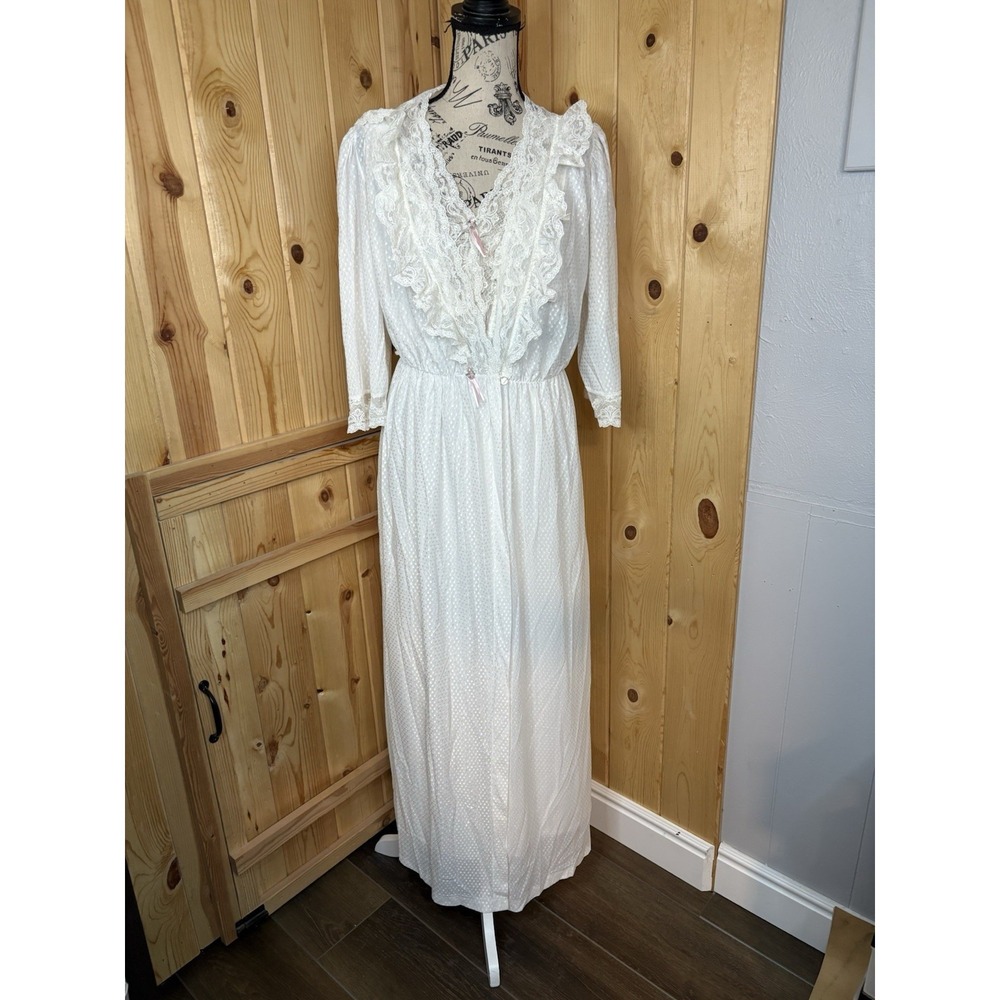 Rare Vintage Texhsheen Set White Swiss Dot Lace Peignoir‎ USA Medium